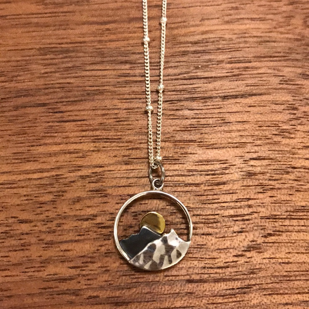 Moon and Mountain Charm Necklace 925 Chain